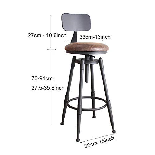 tabouret de bar avec dossier noir metal et bois industriel industrielle rétro Tabouret pivotant à hauteur réglable Tabouret de comptoir bar Tabouret rustique bois, Chaise de salle à manger scandinave