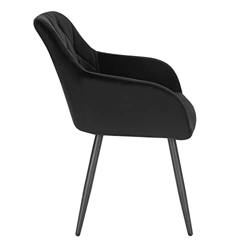 WOLTU Chaises Salle à Manger Lot de 6, Fauteuil Salon, Chaise Scandinave, Chaise de Cuisine en Velours, Assis Rembourré avec Accoudoirs et Dossier, Pieds en Métal, Noir, BH352sz-6