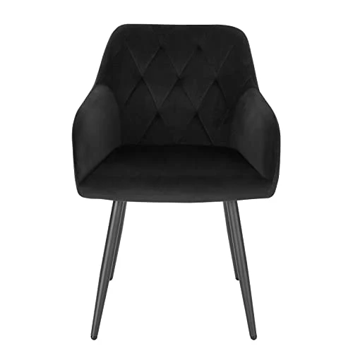 WOLTU Chaises Salle à Manger Lot de 6, Fauteuil Salon, Chaise Scandinave, Chaise de Cuisine en Velours, Assis Rembourré avec Accoudoirs et Dossier, Pieds en Métal, Noir, BH352sz-6