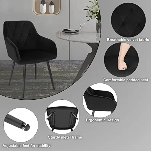 WOLTU Chaises Salle à Manger Lot de 6, Fauteuil Salon, Chaise Scandinave, Chaise de Cuisine en Velours, Assis Rembourré avec Accoudoirs et Dossier, Pieds en Métal, Noir, BH352sz-6