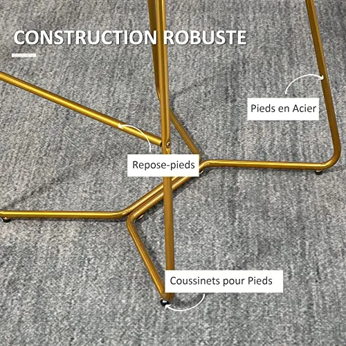 HOMCOM Lot de 2 Tabouret de Bar Chaise de Bar Velours avec Repose-Pieds Hauteur 103 cm - Pieds métal doré - Jaune