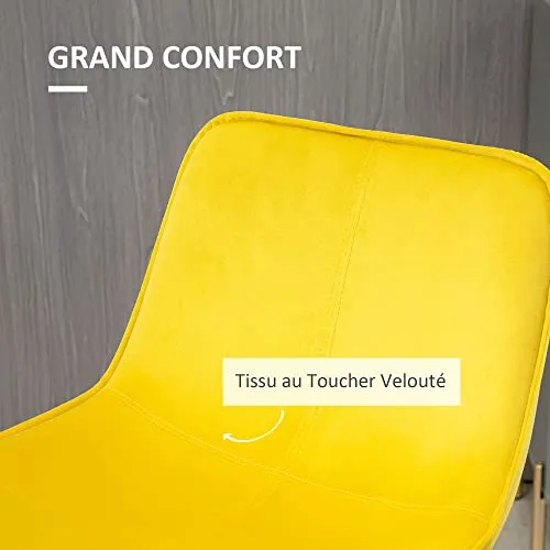 HOMCOM Lot de 2 Tabouret de Bar Chaise de Bar Velours avec Repose-Pieds Hauteur 103 cm - Pieds métal doré - Jaune