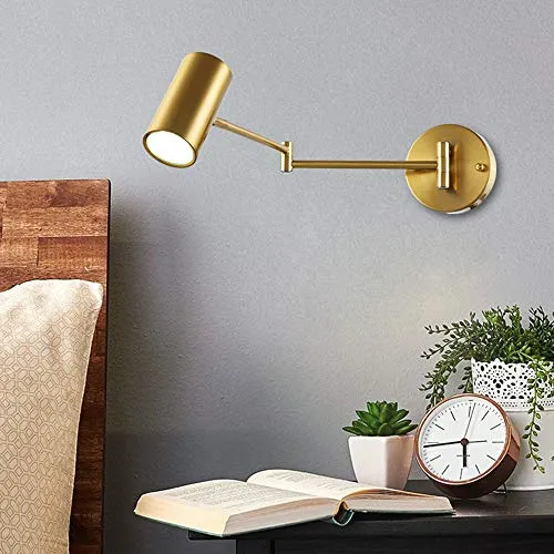 Moderne LED Applique Laiton Lampe Murale Liseuse au Bras Flexible Interrupteur Chambre Lampe Chevet Chambre Étude Salon Couloirs Salle à Manger Boutique Décoration Luminaire Intérieur D’OR 14*6cm 3W