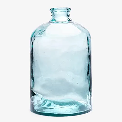 Grande Bouteille en Verre Recyclé Transparent au Design Lisse - Carafe en Verre de Style Méditerranéen Fabriquée à la Main Pour la Décoration de la Maison et du Jardin