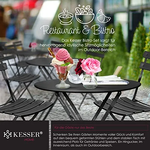 KESSER® Bistroset Set de 3 pièces table de bistrot avec 2 chaises pliantes - Ensemble de meubles de balcon - Ensemble de jardin - Ensemble de meubles de jardin - En métal - Noir