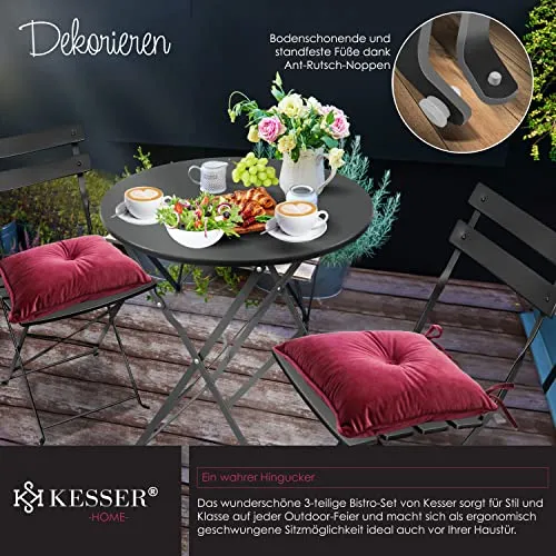 KESSER® Bistroset Set de 3 pièces table de bistrot avec 2 chaises pliantes - Ensemble de meubles de balcon - Ensemble de jardin - Ensemble de meubles de jardin - En métal - Noir
