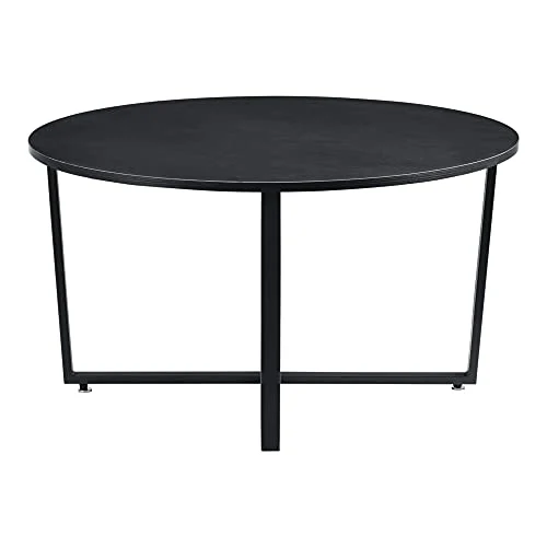 Table Basse pour Salon Table Ronde Design Plateau en Panneau de Particules Pieds Croisés en Acier 80 x 45 cm Noir Effet Bois