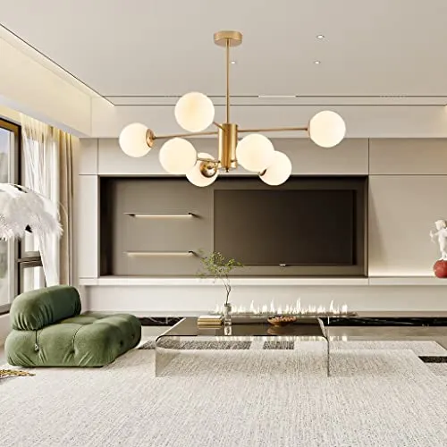 ENXING Lampe à Suspendre Grand Salon Lustre E27 Moderne Fer Suspension Luminaire sphérique Chambre à Coucher Lampe de Salle à Manger Abat-Jour Verre Eclairage moléculaire Bar Café Plafonnier