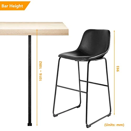 RFIVER Lot de 2 Tabouret de Bar, Chaise de Salle à Manger de Style Vintage Confortable avec Siège en Cuir PU et Base en Métal Robuste pour Cuisine Salon, Noir