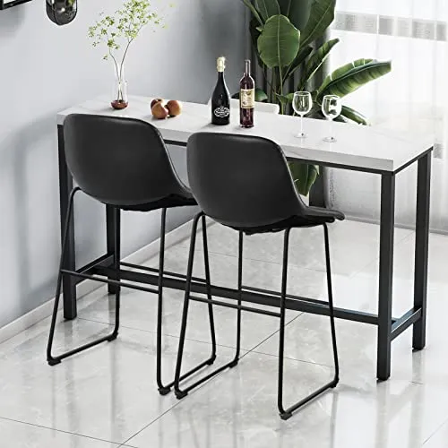 RFIVER Lot de 2 Tabouret de Bar, Chaise de Salle à Manger de Style Vintage Confortable avec Siège en Cuir PU et Base en Métal Robuste pour Cuisine Salon, Noir