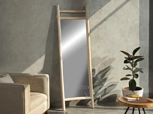 Vente-unique - Miroir échelle sur Pied en Bois de Teck - L. 56 x P. 5 x H. 180 cm - Naturel - Malang