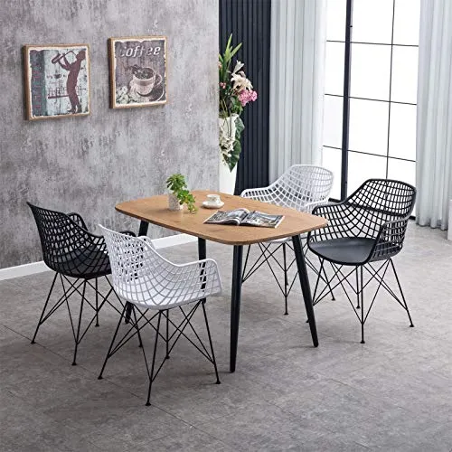 IDIMEX Lot de 4 chaises Alicante pour Salle à Manger ou Cuisine au Design Retro avec accoudoirs, Coque en Plastique Noir et 4 Pieds croisé en métal laqué Noir