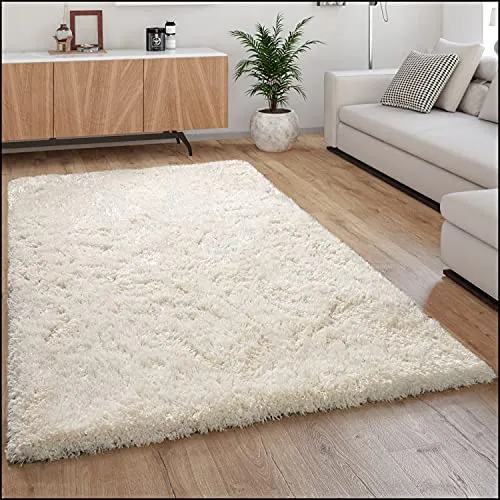 Paco Home Tapis Poils Hauts Moelleux Moderne Shaggy Style Flokati Confortable Uni Blanc, Dimension:200x290 cm
