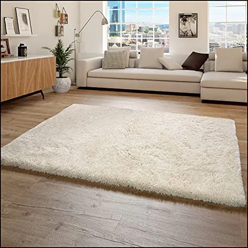 Paco Home Tapis Poils Hauts Moelleux Moderne Shaggy Style Flokati Confortable Uni Blanc, Dimension:200x290 cm