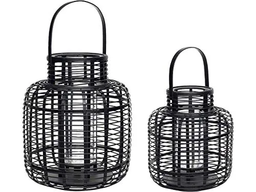 Hübsch Lot de 2 lanternes en bambou Noir