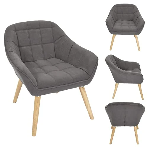HOME DECO FACTORY HD7152 Assise Siege Fauteuil Salon Salle à Manger Pieds Contrastant, Gris Fonce-Bois, 74x75x70cm