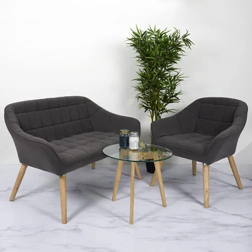 HOME DECO FACTORY HD7152 Assise Siege Fauteuil Salon Salle à Manger Pieds Contrastant, Gris Fonce-Bois, 74x75x70cm