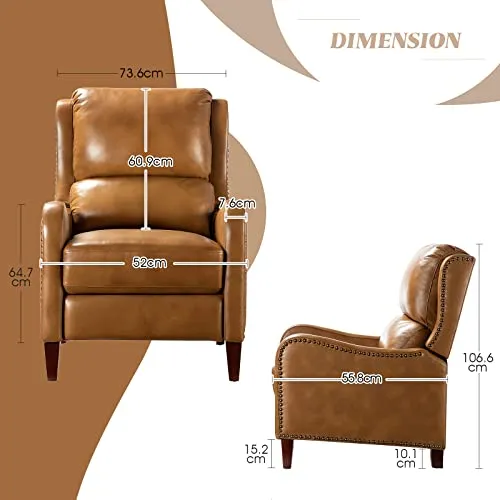 FABRICATION HAUS Fauteuil Relax en Cuir Véritable Fauteuil Inclinable Rembourré Chaise Simple Moderne avec Dossier & Repose-Pieds Réglables pour Salon, Camel