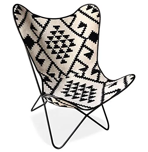 Alterego Fauteuil Papillon 'Fox' en Coton Blanc et Motifs Noirs