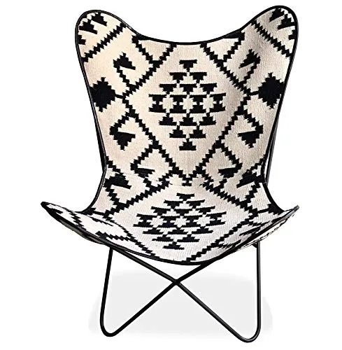 Alterego Fauteuil Papillon 'Fox' en Coton Blanc et Motifs Noirs