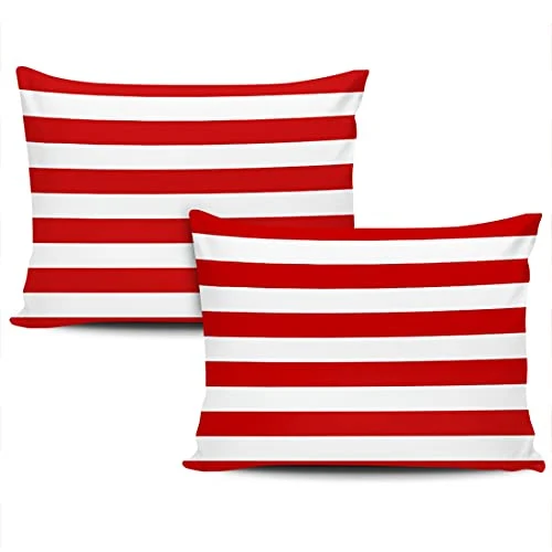 Lot De 2 Housse De Coussin Rayé Rouge Et Blanc Taie d'oreiller Personnalise Taie Oreiller Imprimée Recto-Verso Taies d'oreiller pour Decoration Chambre 45X45Cm