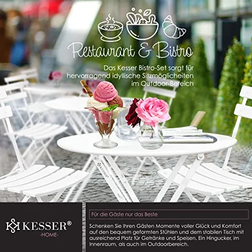 KESSER® Bistroset Set de 3 pièces table de bistrot avec 2 chaises pliantes - Ensemble de meubles de balcon - Meuble de jardin - Ensemble de meubles de jardin - En métal - Blanc