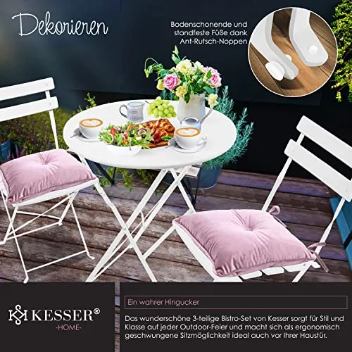 KESSER® Bistroset Set de 3 pièces table de bistrot avec 2 chaises pliantes - Ensemble de meubles de balcon - Meuble de jardin - Ensemble de meubles de jardin - En métal - Blanc