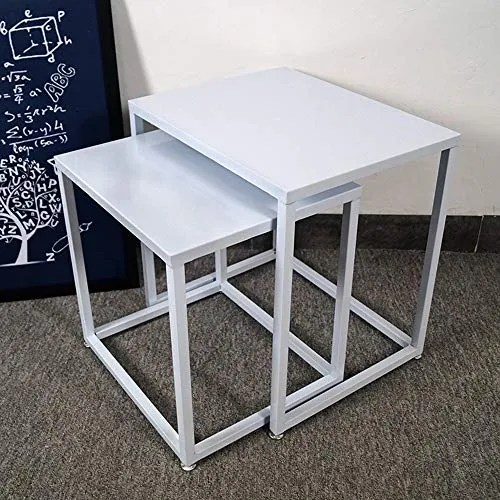 Tables Basses, Ensemble de 2 Tables gigognes Tables d'appoint de canapé en Fer Nordique Petite Table carrée empilable 44 × 37 × 44 cm + 50 × 40 × 50 cm (Couleur : Blanc)
