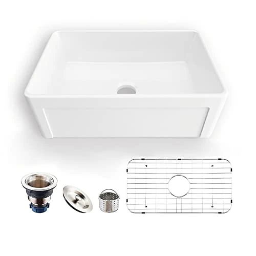 Évier de cuisine réversible de 76,2 cm - En céramique blanche - Avec filtres et grilles inférieures