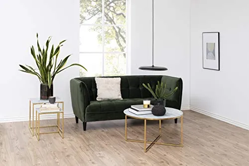 AC Design Furniture Antje Table Basse Ronde, Ø: 80 x 45 cm, Aspect Marbre Blanc /Or, Verre/Metal, 1 pc