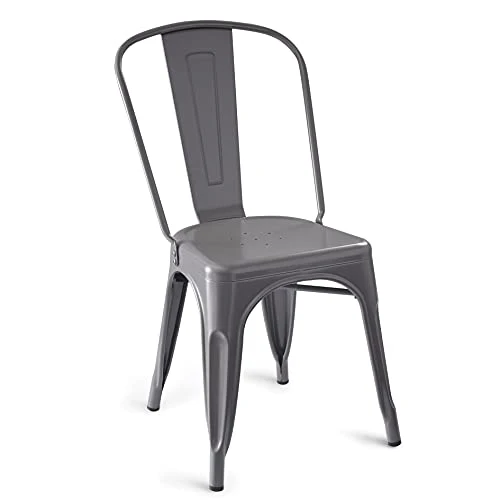 Amazon Basics Lot de 4 chaises de salle à manger en métal - Gris foncé