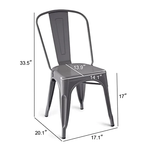 Amazon Basics Lot de 4 chaises de salle à manger en métal - Gris foncé