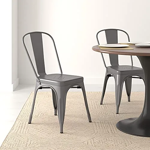 Amazon Basics Lot de 4 chaises de salle à manger en métal - Gris foncé