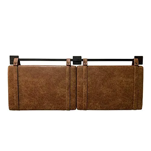Nathan James Harlow Tête de lit rembourrée en Tissu avec Sangles en Cuir PU Vintage et Rails en métal Noir Mat, Métal Cuir, Marron/Noir, Queen Size