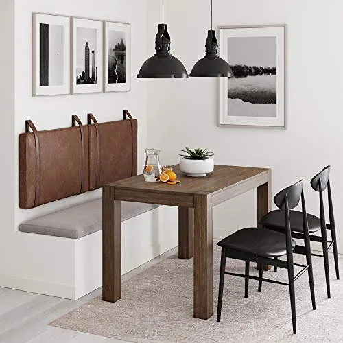 Nathan James Harlow Tête de lit rembourrée en Tissu avec Sangles en Cuir PU Vintage et Rails en métal Noir Mat, Métal Cuir, Marron/Noir, Queen Size