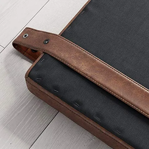 Nathan James Harlow Tête de lit rembourrée en Tissu avec Sangles en Cuir PU Vintage et Rails en métal Noir Mat, Métal Cuir, Marron/Noir, Queen Size