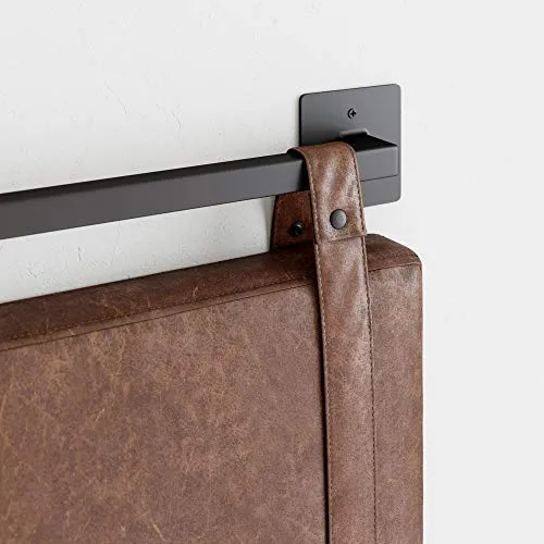Nathan James Harlow Tête de lit rembourrée en Tissu avec Sangles en Cuir PU Vintage et Rails en métal Noir Mat, Métal Cuir, Marron/Noir, Queen Size