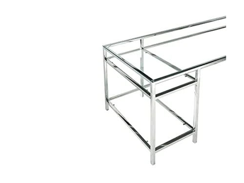 Vente-unique - Bureau avec 2 étagères - Verre trempé et Acier - Argent - TIZIO