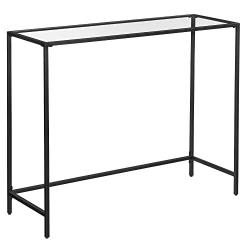 VASAGLE Table Console, Table d’entrée, Bout de canapé, Dessus de Table en Verre trempé, Cadre métallique, Robuste, Pieds réglables, pour Salon, entrée, Couloir, Noir LGT026B01