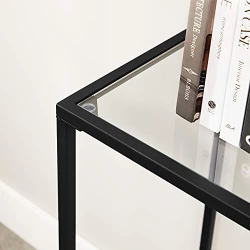 VASAGLE Table Console, Table d’entrée, Bout de canapé, Dessus de Table en Verre trempé, Cadre métallique, Robuste, Pieds réglables, pour Salon, entrée, Couloir, Noir LGT026B01