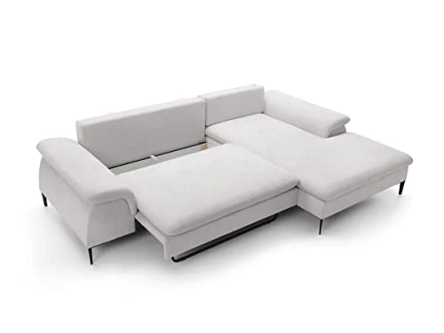 Vente-unique - Canapé d'angle Droit Convertible en Tissu Bouclette Blanc JOLESA