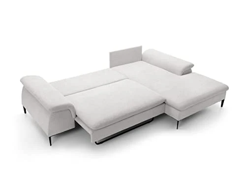 Vente-unique - Canapé d'angle Droit Convertible en Tissu Bouclette Blanc JOLESA
