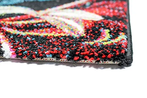 CARPETIA Tapis Salon Design Tapis Moderne Fleurs Bouquet Noir Rouge Größe 160x230 cm