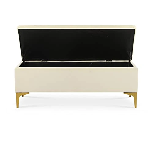 INTENSEDECO Banquette Coffre Chloé Velours Beige Pieds Or