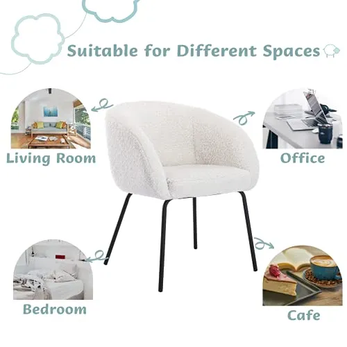 Wahson Fauteuil à Manger Chaise de Salle à Manger Chaise de Loisirs Chaise en Velours pour Chambre à Coucher/Coiffeur (Blanc-Fausse Fourrure)