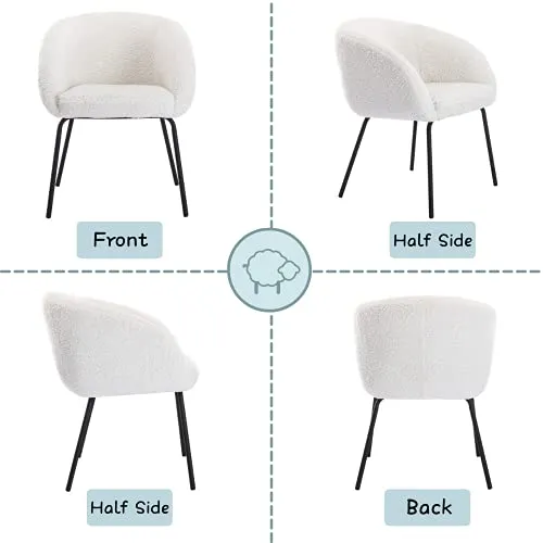 Wahson Fauteuil à Manger Chaise de Salle à Manger Chaise de Loisirs Chaise en Velours pour Chambre à Coucher/Coiffeur (Blanc-Fausse Fourrure)