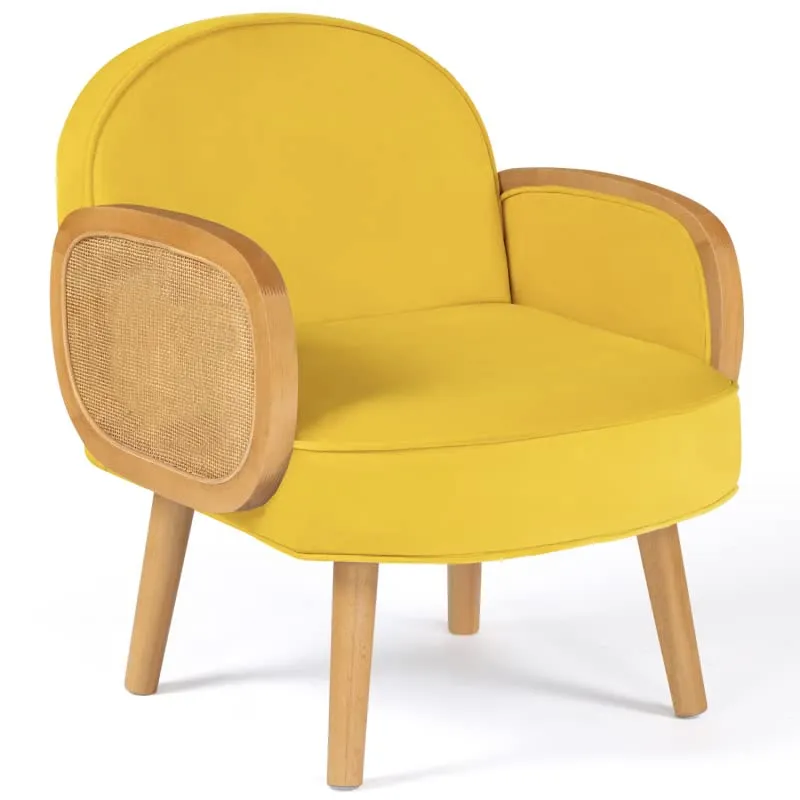 IDMarket - Fauteuil Elina en Velours Jaune et cannage