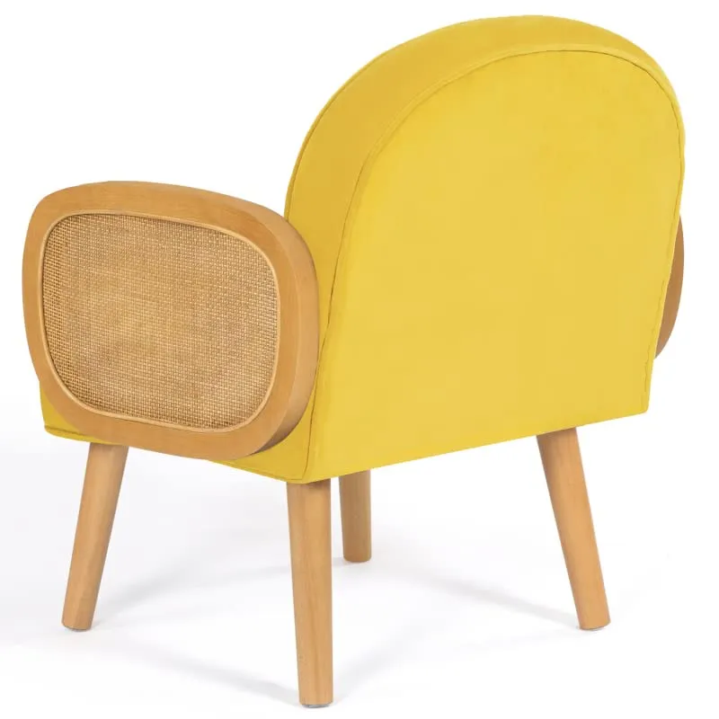 IDMarket - Fauteuil Elina en Velours Jaune et cannage