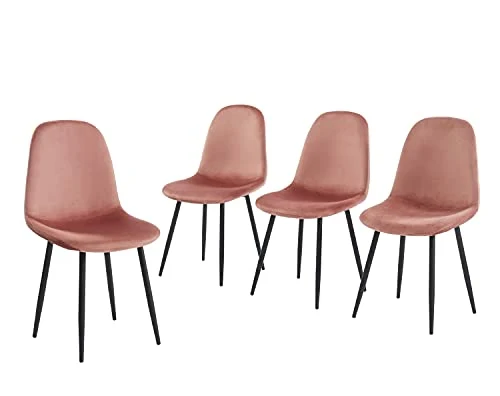 BAÏTA Lot de 4 chaises Lena en Velours Rose, Métal, 44x52x86cm