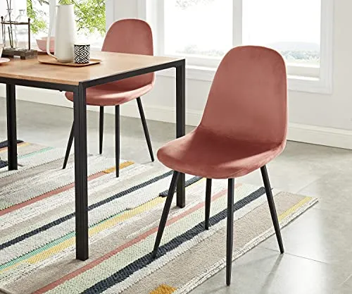 BAÏTA Lot de 4 chaises Lena en Velours Rose, Métal, 44x52x86cm